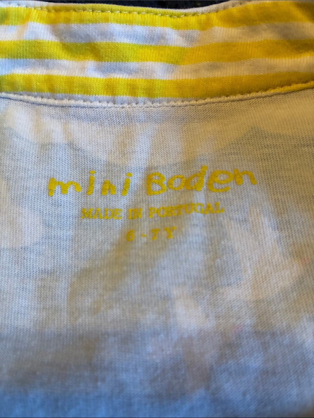 Mini Boden White Tee with Yellow Stripe Trim white clouds rainbow dress - Picture 5 of 6